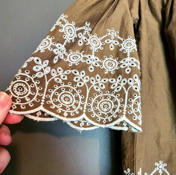 Abercrombie and fitch olive green off the shoulder eyelet detail top size xs - Picture 7 of 7